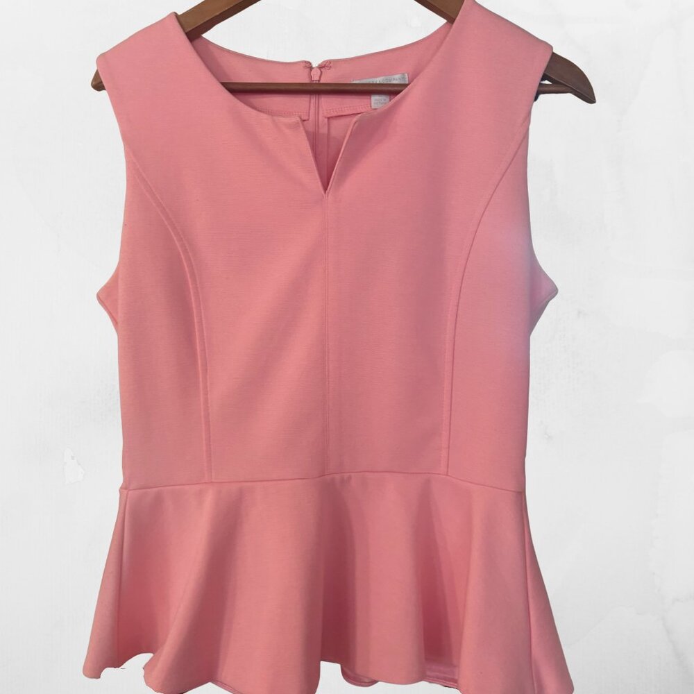 New York & Company Pink Two-Piece Set Peplum Top & Pencil Skirt Size M